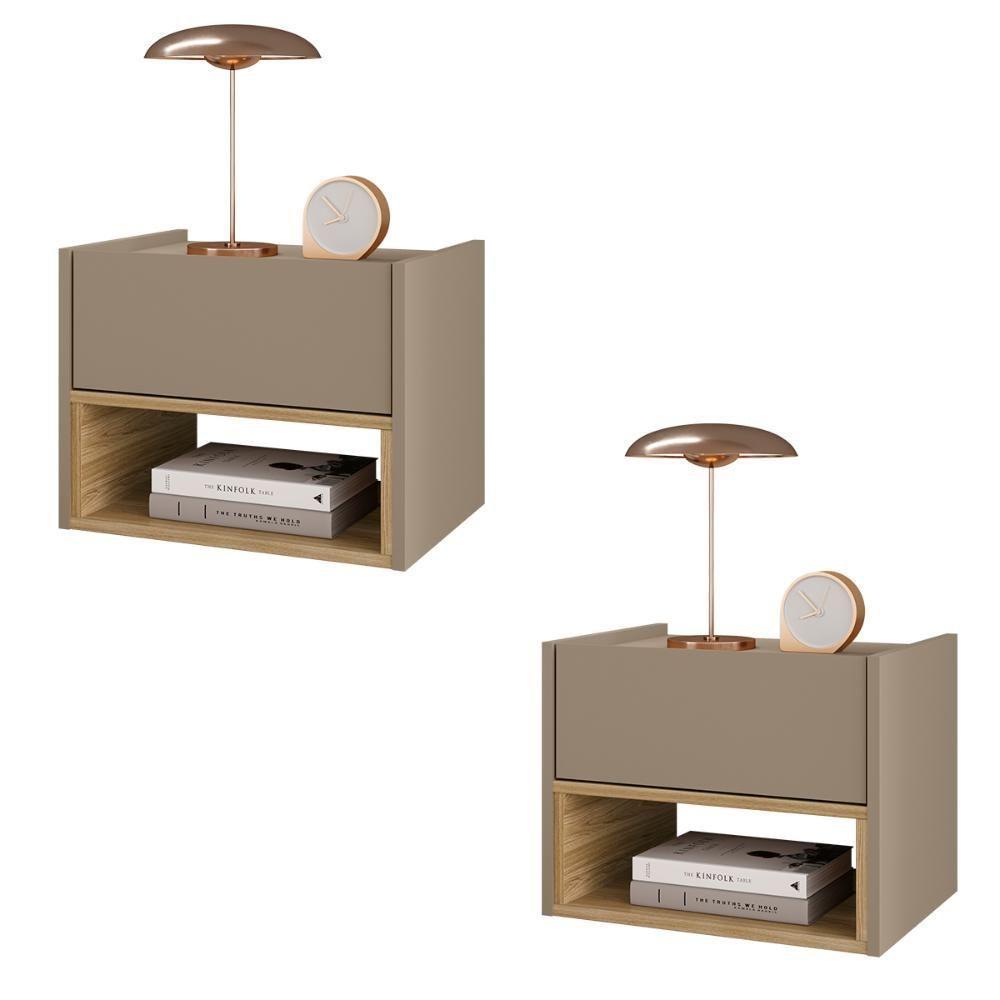 Conjunto De Mesa Cabeceira Quarto Florença Suspensa 1 Gaveta Fendi Hanover - 1