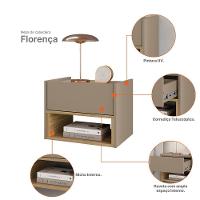 Conjunto De Mesa Cabeceira Quarto Florença Suspensa 1 Gaveta Fendi Hanover - 5