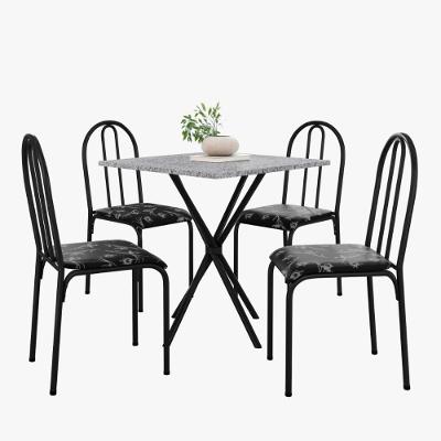 Kit Mesa Diamante 544 Sala De Jantar 4 Cadeiras Pés Tubular Floral Preto