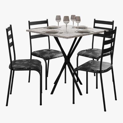 Kit Mesa Diamante 541 Sala De Jantar 4 Cadeiras Pés Tubular Floral Preto