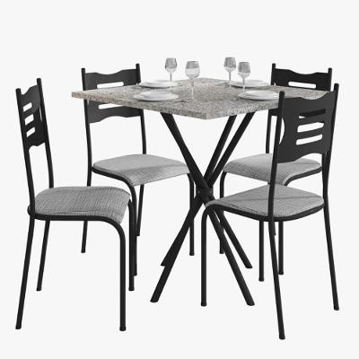 Kit Mesa Diamante 542 Sala De Jantar 4 Cadeiras Pés Tubular Cinza Preto
