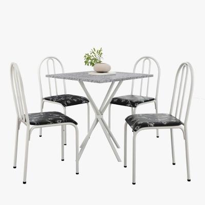 Kit Mesa Diamante 544 Sala De Jantar 4 Cadeiras Pés Tubular Floral Branco