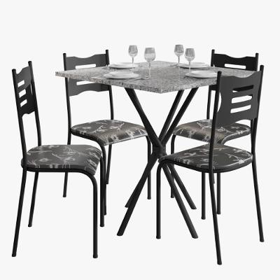 Kit Mesa Diamante 542 Sala De Jantar 4 Cadeiras Pés Tubular Floral Preto