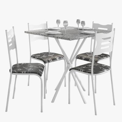 Kit Mesa Diamante 542 Sala De Jantar 4 Cadeiras Pés Tubular Floral Branco