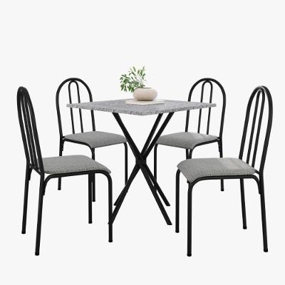 Kit Mesa Diamante 544 Sala De Jantar 4 Cadeiras Pés Tubular Cinza Preto