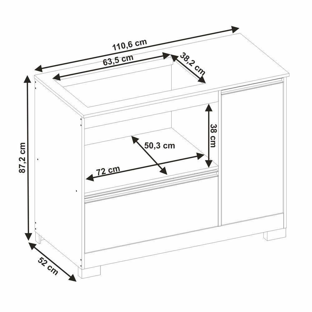 Balcão Para Cooktop Nt3050 Com 1 Gaveta Notável Freijó Trend/ Branco New - 6
