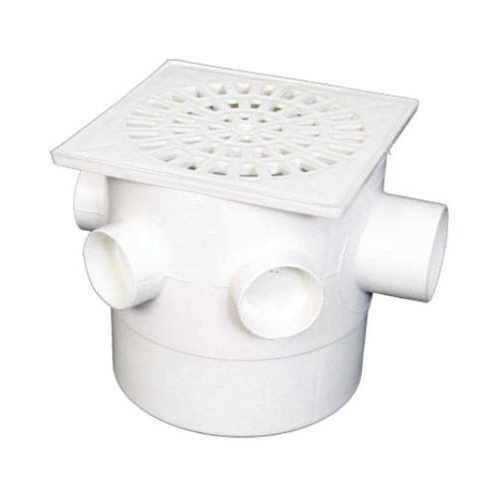 Caixa Sifonada Quadrada 150x150x75mm Pvc Branca - 3 Saídas - Grelha Quadrada - Sifão Pvc - 1