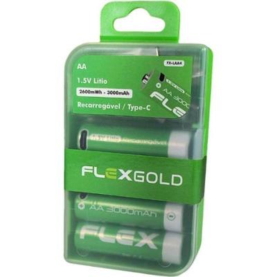 Pilha Recarregável Aa 1.5v 3000mah (c-4 Pilhas) Flex