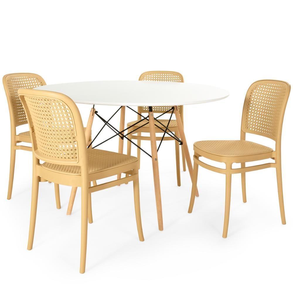 Conjunto Mesa De Jantar Redonda Eiffel Branca 120cm Com 4 Cadeiras Roma - Nude - 1