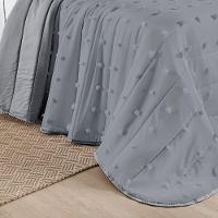 Cobre Leito Colcha King Pompom 3 Peças Cinza- 100% Poliéster