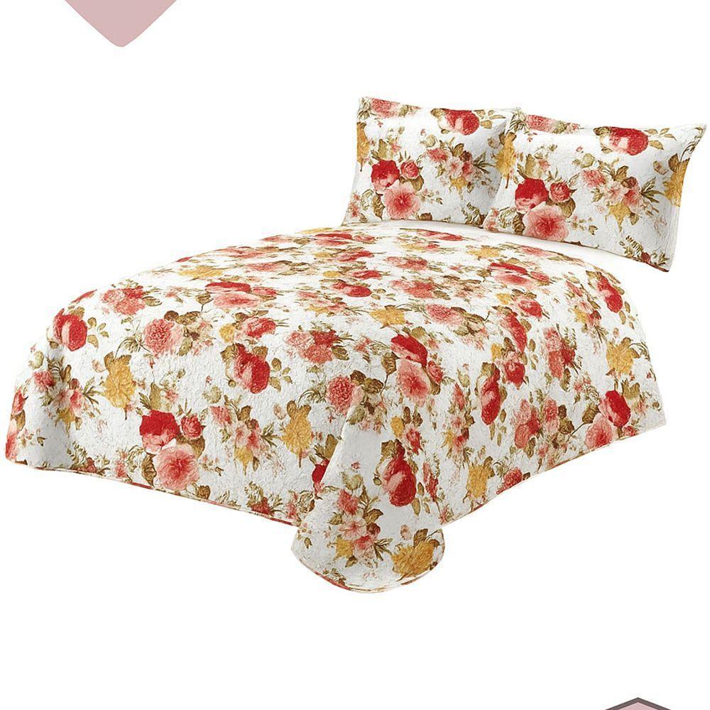 Kit Cobre Leito Colcha Queen Boutik Dupla Face - Estampa 50- 100% Poliéster - 1