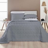 Cobre Leito Colcha Queen Pompom 3 Peças Cinza - 100% Poliéster - 2