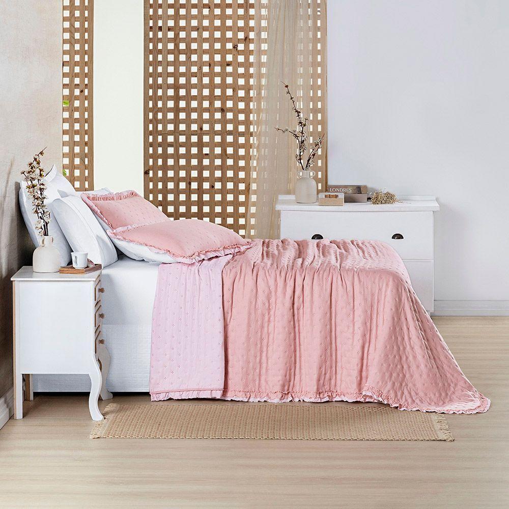 Cobre Leito Colcha Queen Luar 3 Peças Rosa - 100% Poliéster - 3