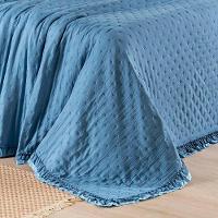 Cobre Leito Colcha Padrão Luar 3 Peças Azul - 100% Poliéster - 5