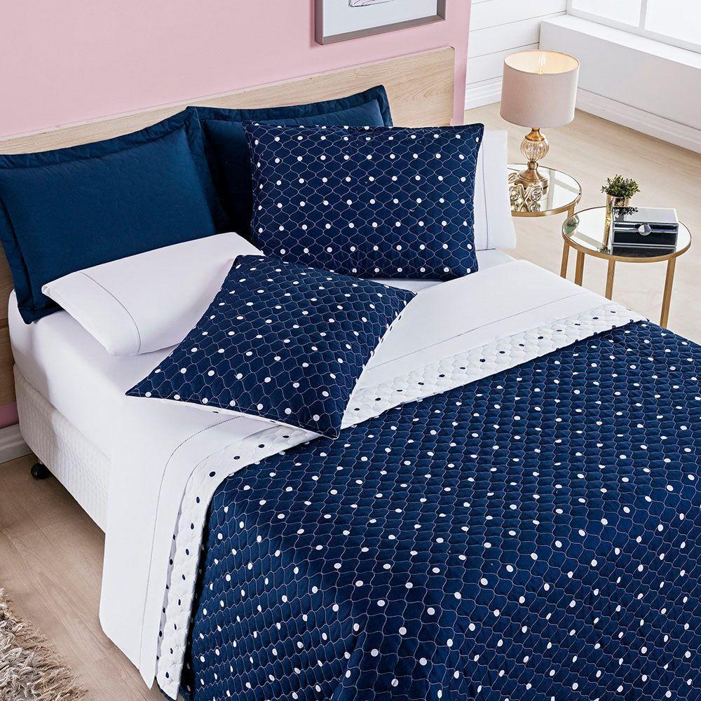 Cobre Leito Colcha Solteiro Ball 3 Peças Azul Marinho - 100% Poliéster - 2