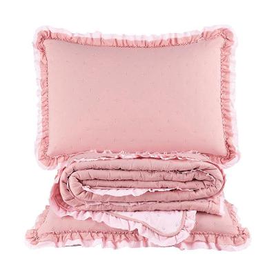 Cobre Leito Colcha King Luar 3 Peças Rosa - 100% Poliéster