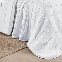 Cobre Leito Colcha King Pompom 3 Peças Branco- 100% Poliéster