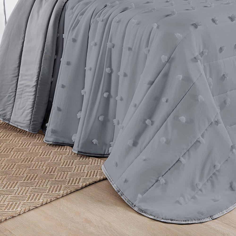 Cobre Leito Colcha Padrão Pompom 3 Peças Cinza - 100% Poliéster - 4