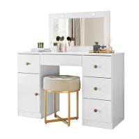 Penteadeira Com Espelho Led Camarim Sonhos 5 Gavetas 1 Porta Branco Moval Branco - 1