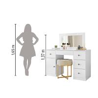 Penteadeira Com Espelho Led Camarim Sonhos 5 Gavetas 1 Porta Branco Moval Branco - 3