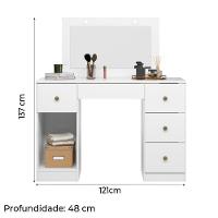 Penteadeira Com Espelho Led Camarim Sonhos 5 Gavetas 1 Porta Branco Moval Branco