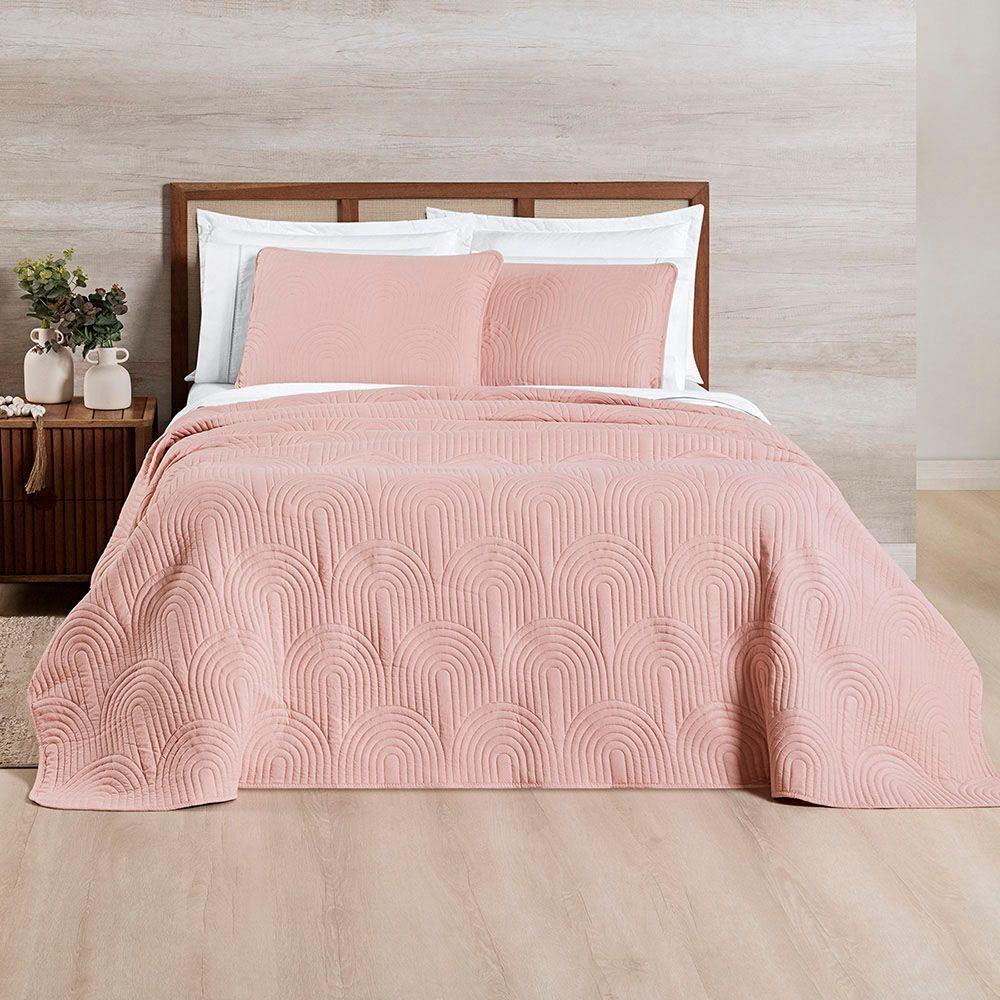 Cobre Leito Colcha Padrão Ternura 3 Peças Rosa - 100% Poliéster - 3