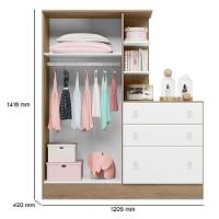 Berço Nacional 3540 E Guarda Roupa Com Cômoda 4070 Doce Sonho Carvalho Rústico Toq Branco E Colchão Tendtudo – Qmovi - 3