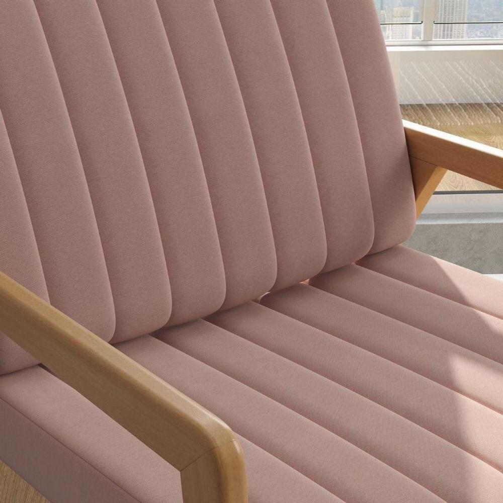Poltrona Decorativa Uxuá Escritório Recepção Linho Rosê Pés De Madeira - 2