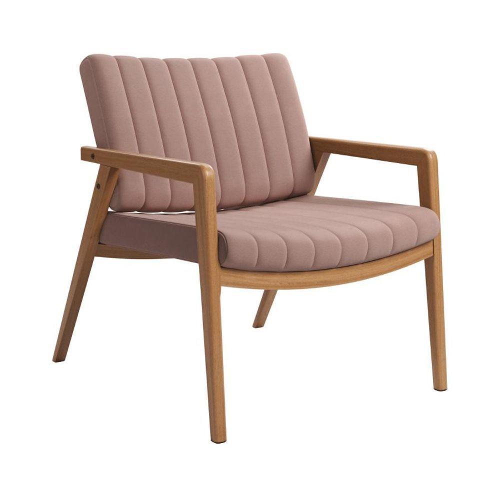 Poltrona Decorativa Uxuá Escritório Recepção Linho Rosê Pés De Madeira - 3