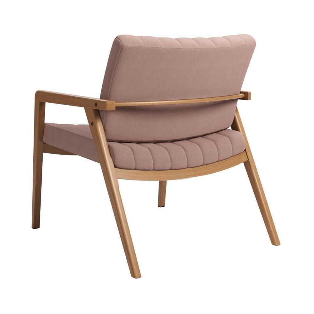 Poltrona Decorativa Uxuá Escritório Recepção Linho Rosê Pés De Madeira - 4