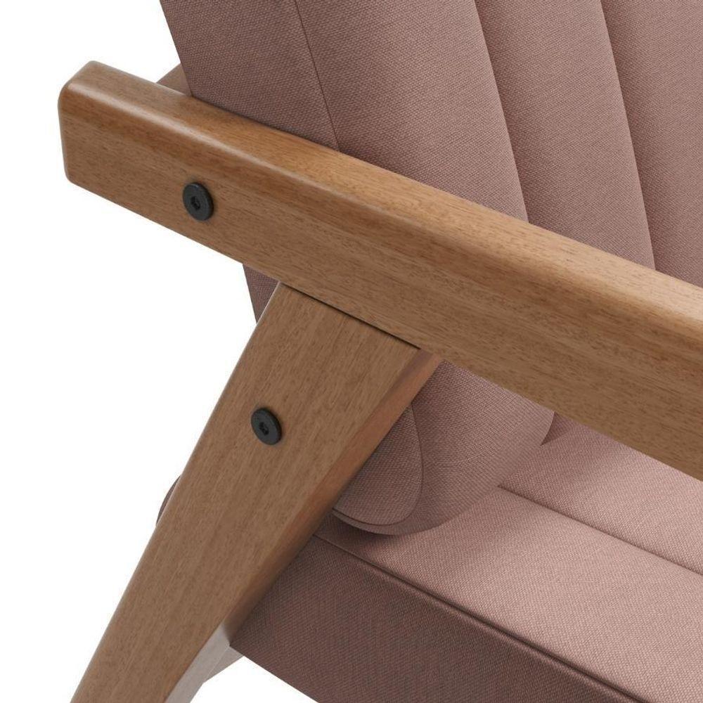 Poltrona Decorativa Uxuá Escritório Recepção Linho Rosê Pés De Madeira - 5