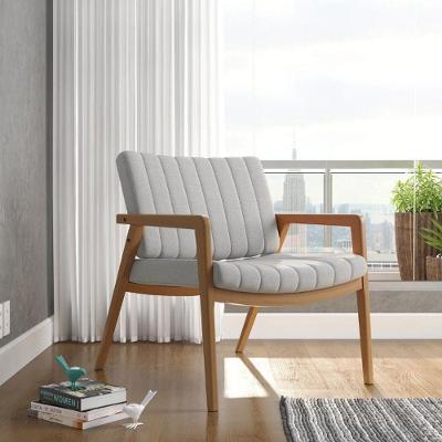 Poltrona Decorativa Uxuá Escritório Recepção Linho Cinza Pés De Madeira