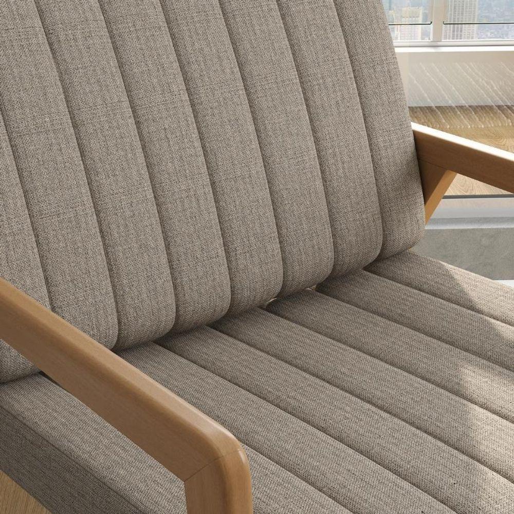 Poltrona Decorativa Uxuá Escritório Recepção Linho Marrom Pés De Madeira - 2