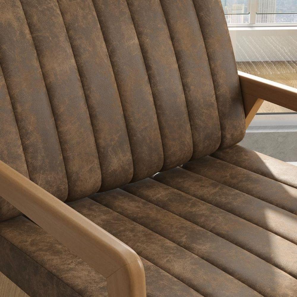 Cadeira Poltrona Decorativa Sala De Estar Recepção Uxuá Tecido Nobuck Couro Macio Nobuck Marrom - 2