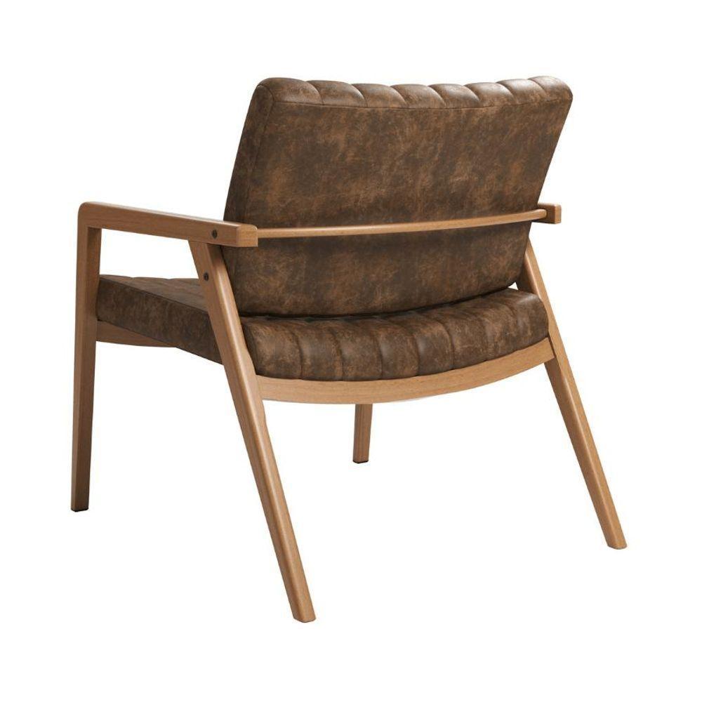 Cadeira Poltrona Decorativa Sala De Estar Recepção Uxuá Tecido Nobuck Couro Macio Nobuck Marrom - 4