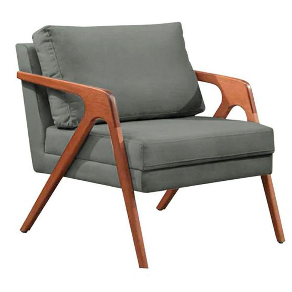Poltrona Mona Linho Cinza Sofisticado Sala Pé Madeira Maciça - 5
