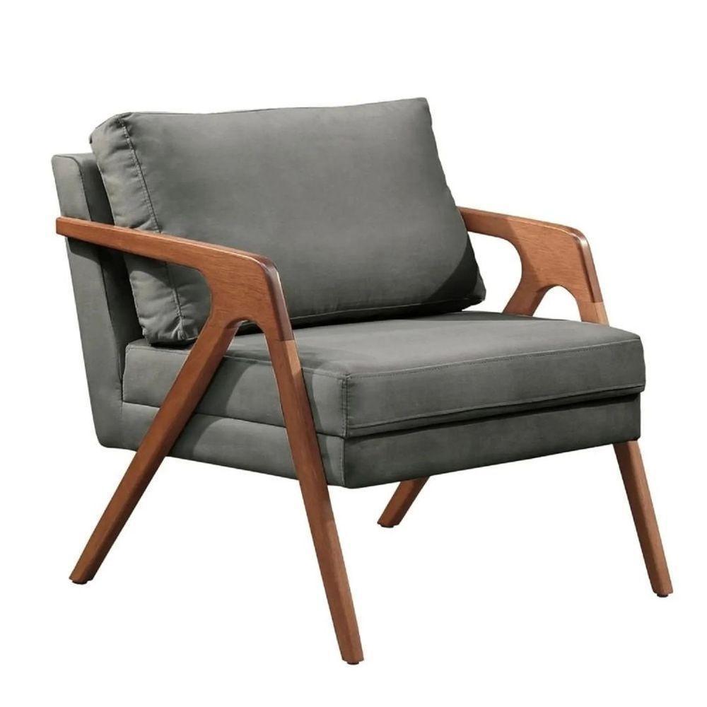 Poltrona Mona Linho Cinza Sofisticado Sala Pé Madeira Maciça - 8