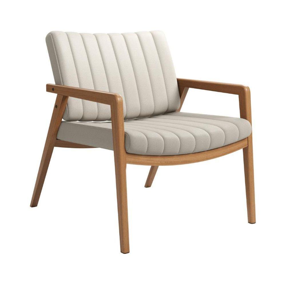 Poltrona Decorativa Uxuá Escritório Recepção Linho Areia Pés De Madeira - 3