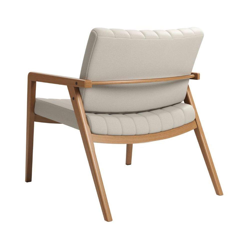 Poltrona Decorativa Uxuá Escritório Recepção Linho Areia Pés De Madeira - 4