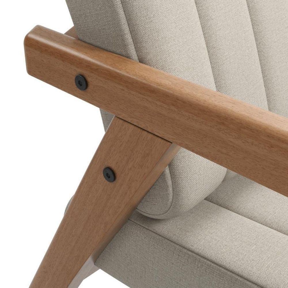 Poltrona Decorativa Uxuá Escritório Recepção Linho Areia Pés De Madeira - 5