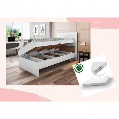 Cama Solteiro Baú E Colchão Solt. D20 Larissa MDF-MDP Branca