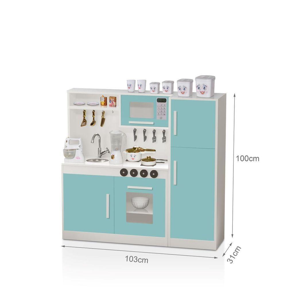 Kit Cozinha E Geladeira Em MDF Brinquedo Infantil menta - 5