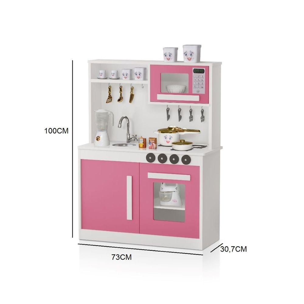 Kit Cozinha E Geladeira Em MDF Brinquedo Infantil Rosa - 4