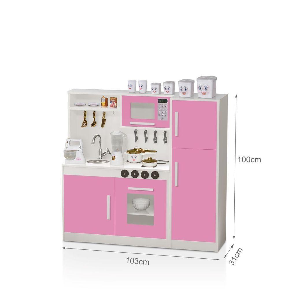 Kit Cozinha E Geladeira Em MDF Brinquedo Infantil Rosa - 6