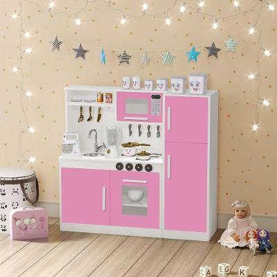Kit Cozinha E Geladeira Em MDF Brinquedo Infantil Rosa