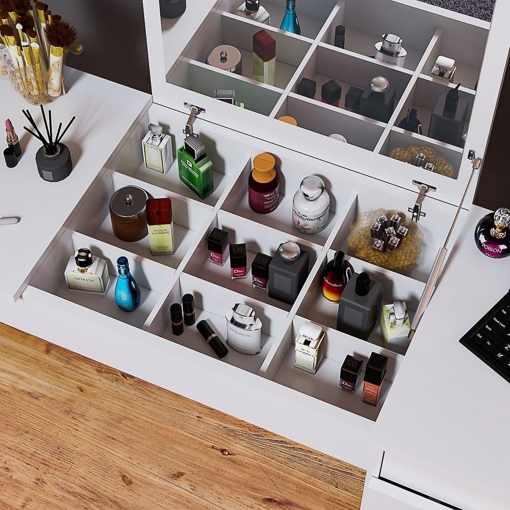 Escrivaninha Penteadeira Com Espelho E Gavetas Móvel 2 Em 1 - 2