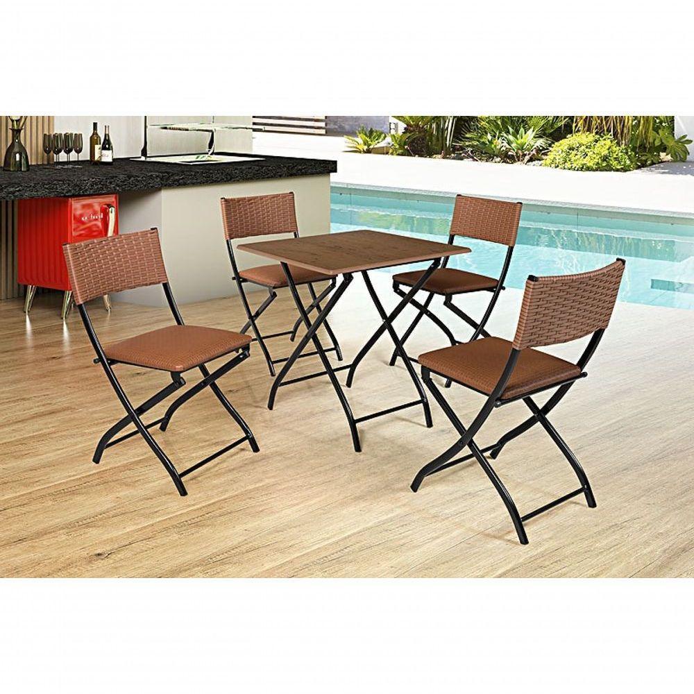 Jogo De Mesa Dobravel Imbuia Com 4 Cadeiras Caramelo - 2