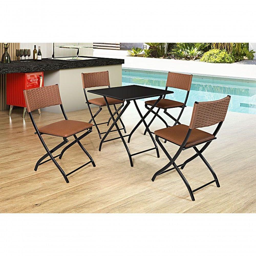 Jogo De Mesa Dobravel Preto Com 4 Cadeiras Caramelo - 2
