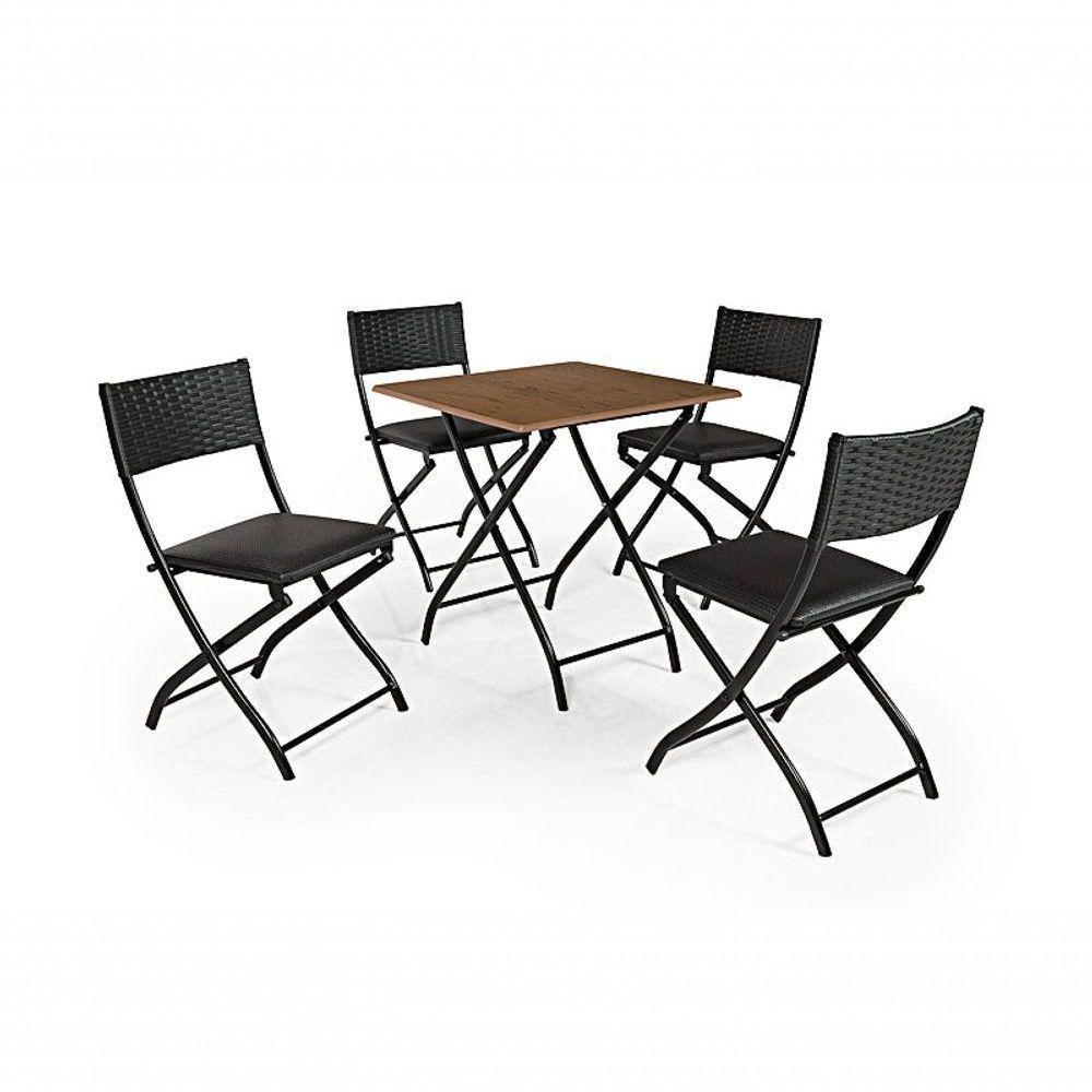 Jogo Mesa Imbuia Dobravel Com 4 Cadeiras Dobravel Preto - 1