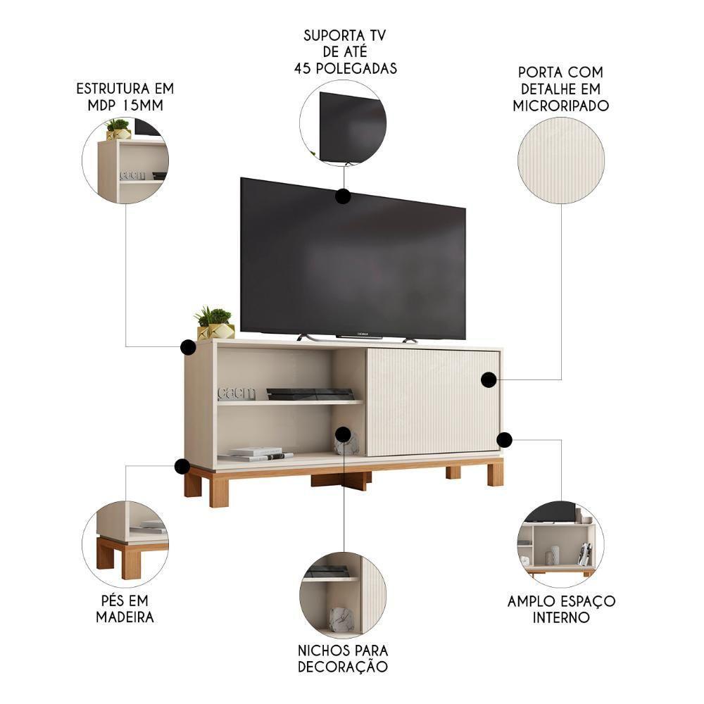 Rack Bancada Para Tv 45 Pol 136cm Lucca Off White/freijó C01 - Mpozenato - 3